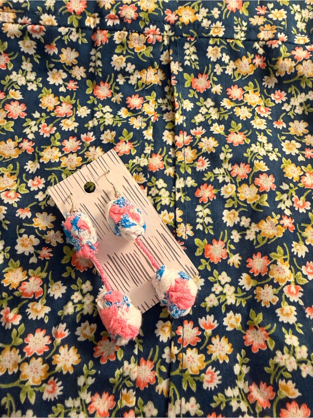 Handmade Pink & Blue Pom Pom Earrings